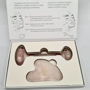 Coffret massage Quartz rose - Roller & Gua Sha